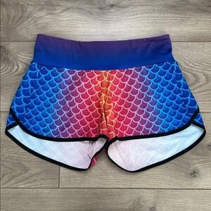 INKnBURN Mermaid Scale Performance Lined Running Shorts Blue Red Size 6